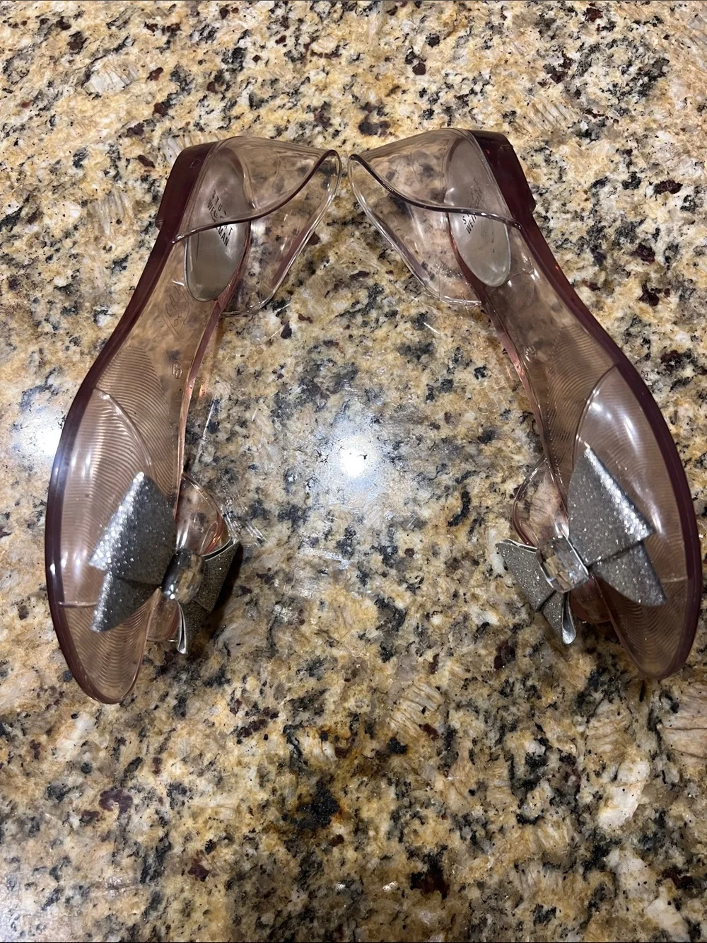 Stuart Weitzman Clear Jelly Sandals with Silver Glitter Bow